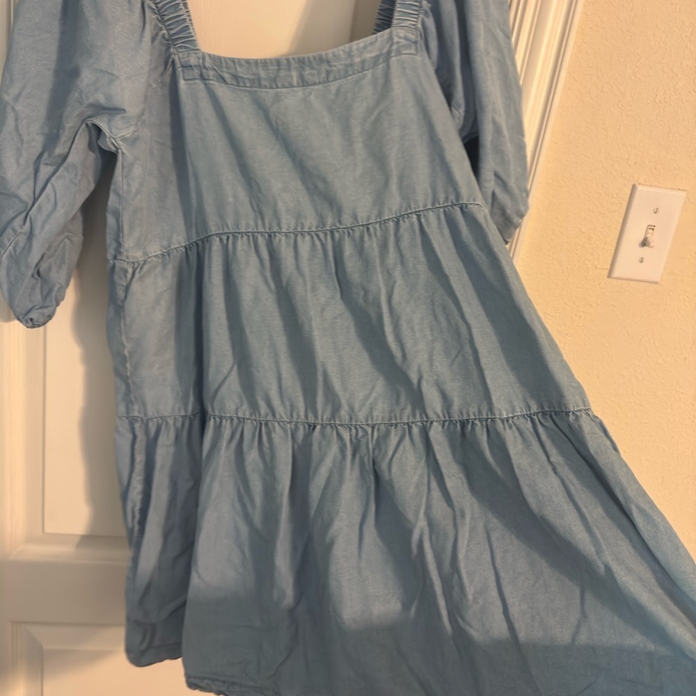 Light Blue Puff Sleeve Dress - Picture 2 of 4